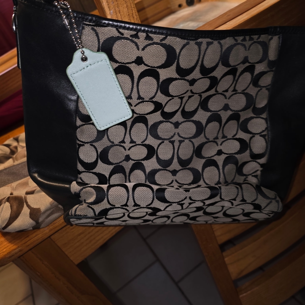 Coach Black and Tan Signature Shoulder Bag